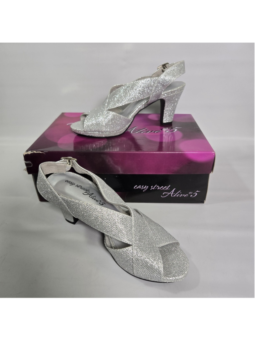 Easy Street Christy Silver Platform Sandals 7.5 Glitter Dance Party Wedding Y2K